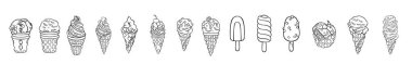 Çizgi çizimi dondurma seti, dondurma vektör çizimi