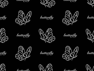 Kelebek çizgi film karakteri siyah arkaplanda kusursuz desen