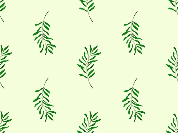 緑の背景に葉の漫画のキャラクターシームレスパターン — ストックベクタ
