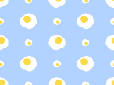 Kızarmış yumurta çizgi film karakteri mavi arka planda kusursuz desen