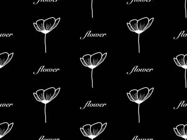 Λουλούδι Καρτούν Χαρακτήρα Απρόσκοπτη Μοτίβο Μαύρο Φόντο — Διανυσματικό Αρχείο