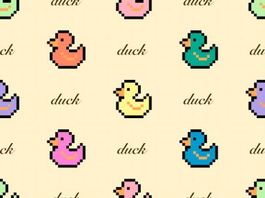 Duck cartoon character seamless pattern on yellow background