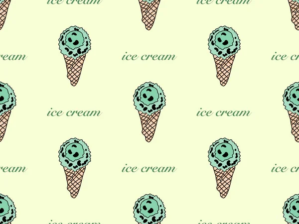 黄色背景下的冰淇淋卡通人物无缝图案 — 图库矢量图片