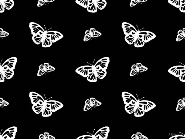 Motýl Kreslený Znak Bezešvé Vzor Černém Pozadí — Stockový vektor