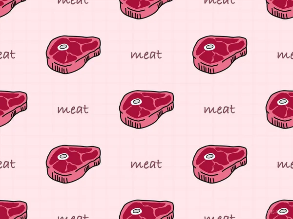 Vlees Cartoon Karakter Naadloos Patroon Roze Achtergrond — Stockvector