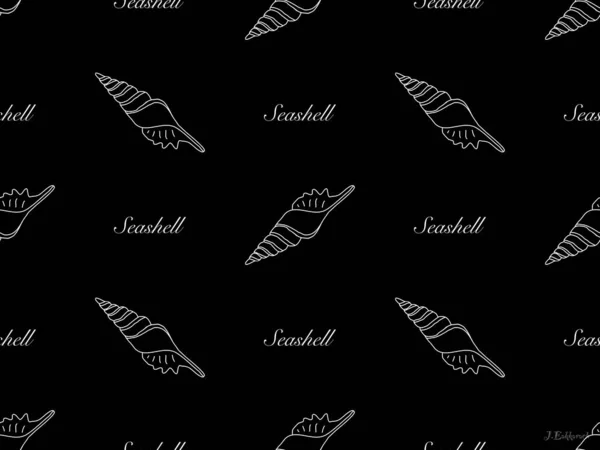Seashell Kreslený Znak Bezešvé Vzor Černém Pozadí — Stock fotografie