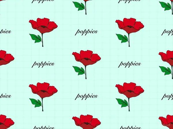 Poppies Χαρακτήρα Κινουμένων Σχεδίων Απρόσκοπτη Μοτίβο Πράσινο Φόντο — Φωτογραφία Αρχείου