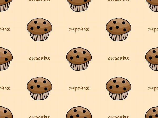 Cupcake Kreslený Znak Bezešvé Vzor Smetanovém Pozadí — Stock fotografie