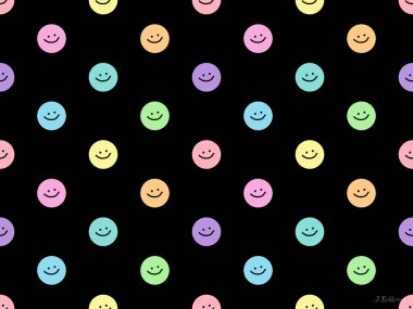 Gülen yüz karikatür karakteri siyah arkaplanda kusursuz desen