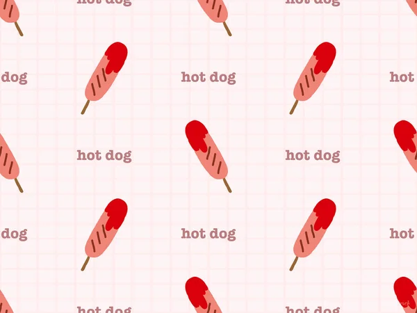 Hot Dog Desenho Animado Personagem Sem Costura Padrão Fundo Vermelho — Fotografia de Stock