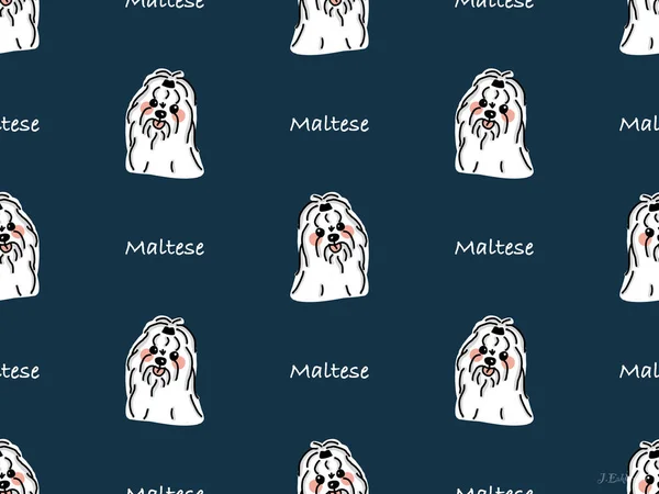 Maltese cartoon character seamless pattern on blue background