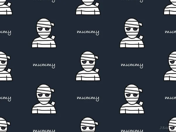 Momia Personaje Dibujos Animados Patrón Sin Costura Sobre Fondo Negro — Foto de Stock