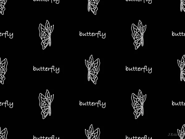Butterfly Cartoon Character Seamless Pattern Black Background — Stockfoto