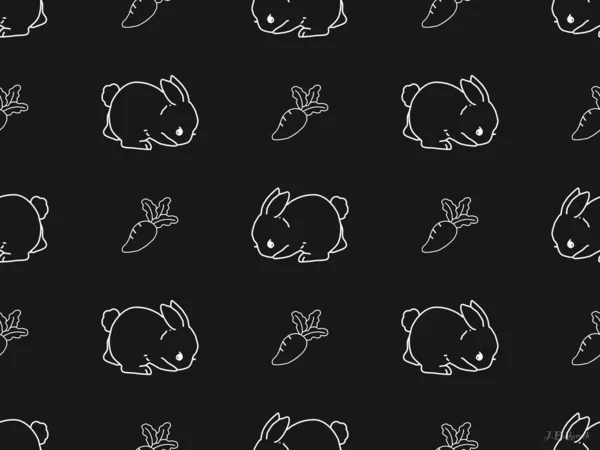 Rabbit Cartoon Character Seamless Pattern Black Background — Stockfoto