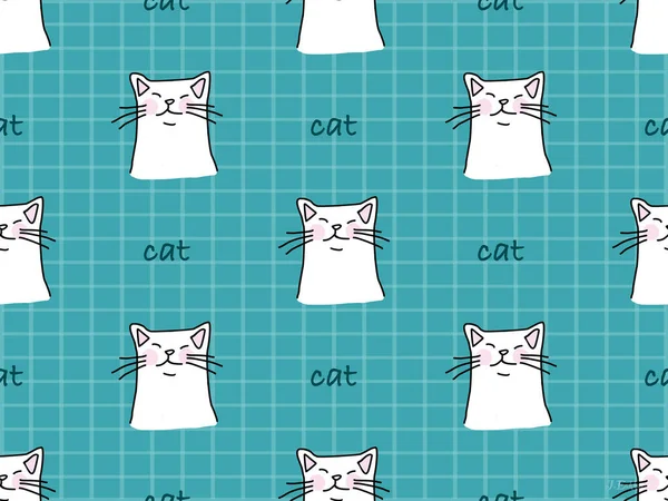 Cat Cartoon Character Seamless Pattern Green Background — Stock Photo, Image