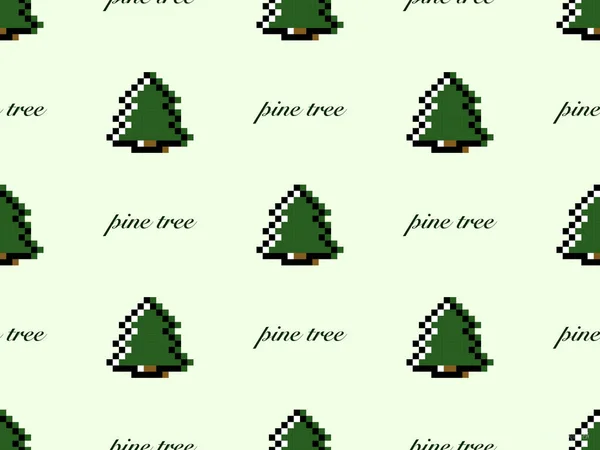 Pine Tree Desenho Animado Personagem Sem Costura Padrão Fundo Verde — Fotografia de Stock