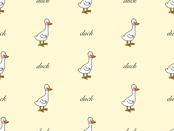 Duck cartoon character seamless pattern on yellow background