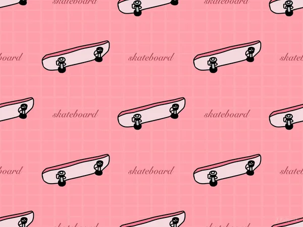 Skateboard Personnage Dessin Animé Motif Sans Couture Sur Fond Rose — Image vectorielle