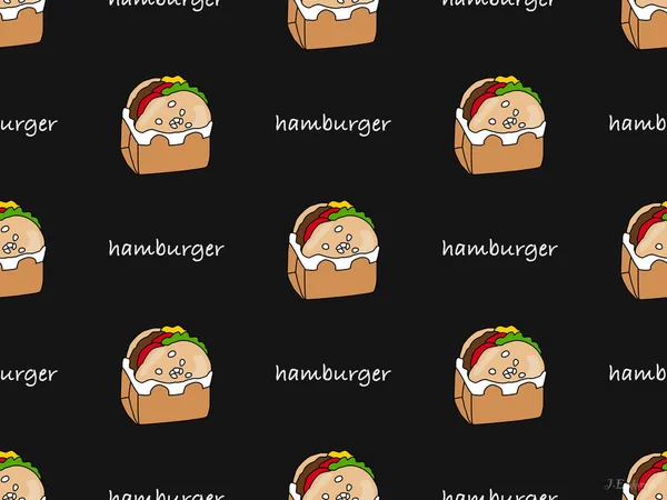 Hamburger Cartoon Character Seamless Pattern Black Background — ストックベクタ