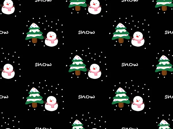 Schnee Cartoon Figur Nahtlose Muster Auf Schwarzem Hintergrund — Stockvektor