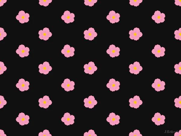 Blume Cartoon Figur Nahtlose Muster Auf Schwarzem Hintergrund — Stockfoto