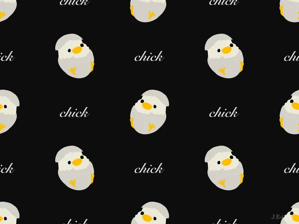Chick Cartoon Karakter Naadloos Patroon Zwarte Achtergrond — Stockfoto
