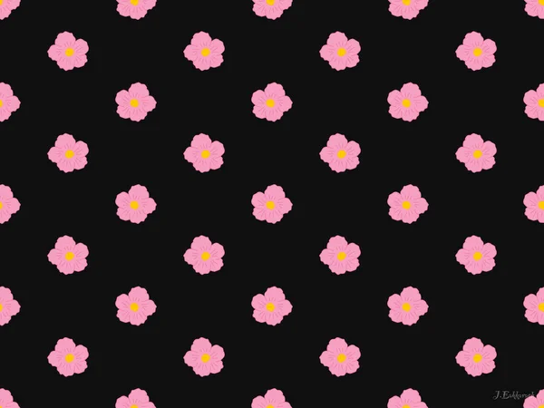 Flower Cartoon Character Seamless Pattern Black Background — Stockvektor