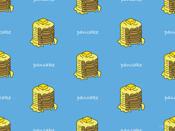 Pancake Stripfiguur Naadloos Patroon Blauwe Achtergrond — Stockvector