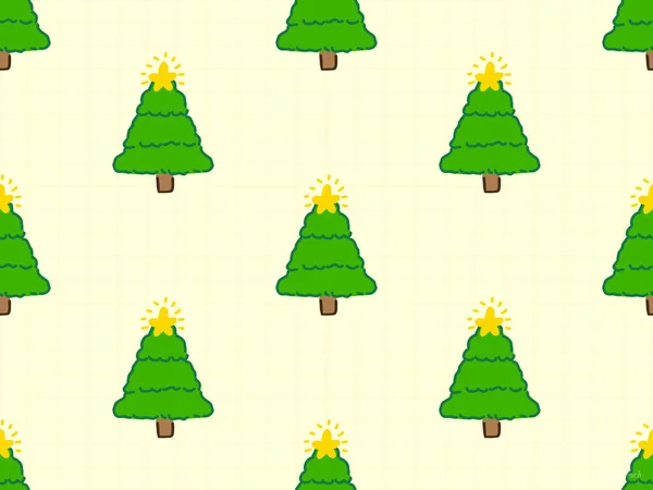 Árvore Natal Desenho Animado Personagem Sem Costura Padrão Fundo Amarelo — Fotografia de Stock