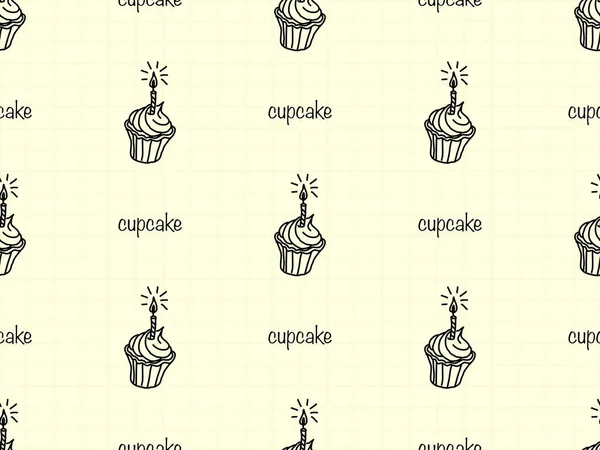 Cupcake Kreslený Znak Bezešvé Vzor Žlutém Pozadí — Stock fotografie