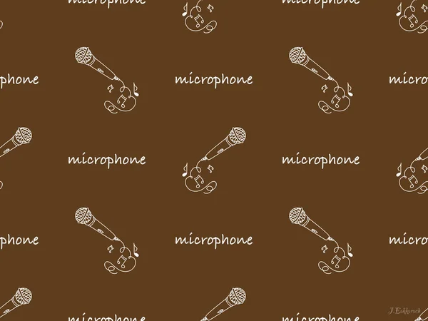 Kahverengi Arkaplandaki Mikrofon Çizgi Film Karakteri Kusursuz Desen — Stok fotoğraf