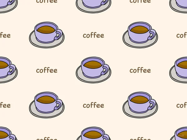 オレンジの背景にコーヒー漫画のキャラクターシームレスパターン — ストックベクタ
