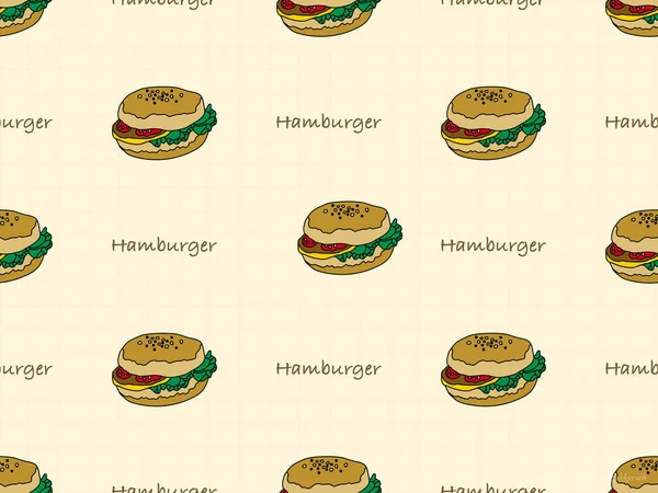 ハンバーガー漫画キャラクターオレンジの背景にシームレスなパターン — ストックベクタ