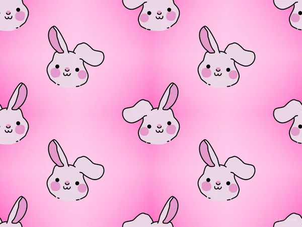 粉红背景兔子卡通人物无缝图案 — 图库照片