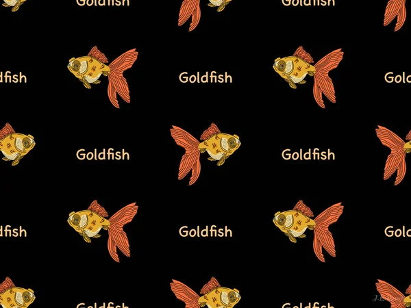 Goldfish Postać Kreskówki Bezszwowy Wzór Czarnym Tle — Zdjęcie stockowe