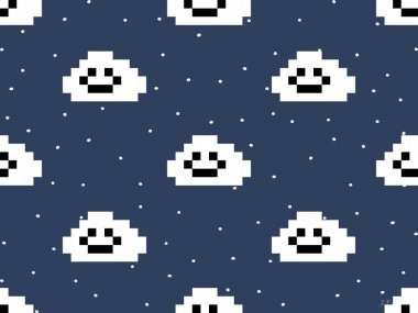 Mavi arkaplanda bulutsuz çizgi film karakteri deseni