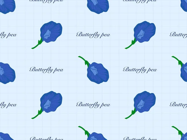 蝶の桃の花漫画のキャラクターのシームレスなパターン上の青の背景 — ストック写真