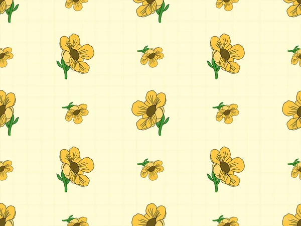 Sarı Arkaplanda Kusursuz Desenli Çiçek Çizgi Film Karakteri — Stok fotoğraf