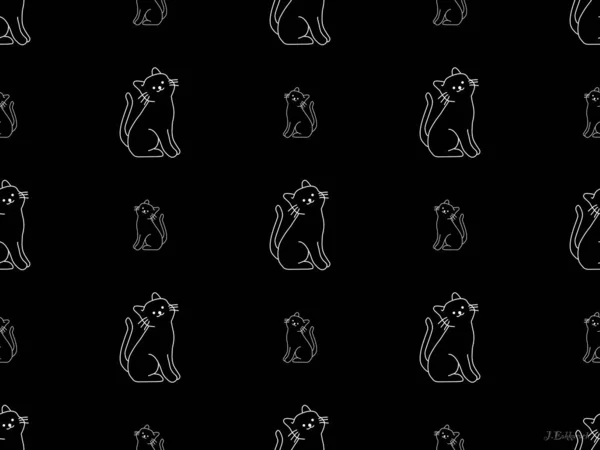 Cat Kreslený Znak Bezešvé Vzor Černém Pozadí — Stock fotografie