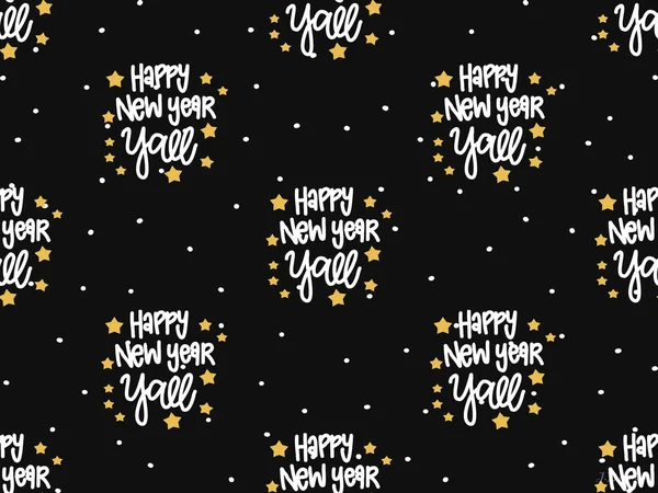 Happy New Year Cartoon Character Seamless Pattern Black Background — Stock Vector