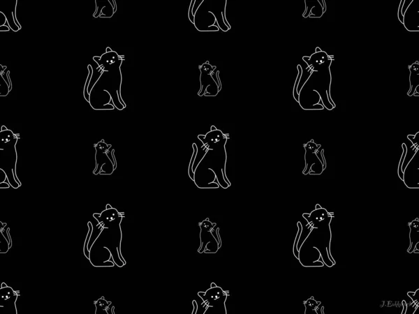 Cat Kreslený Znak Bezešvé Vzor Černém Pozadí — Stockový vektor