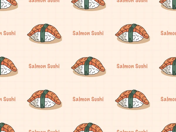 Salmão Sushi Desenho Animado Personagem Sem Costura Padrão Fundo Laranja — Fotografia de Stock