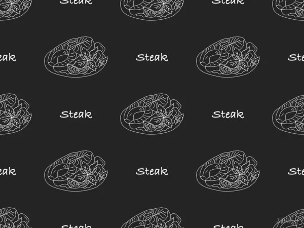 黒を基調としたステーキ漫画キャラクターシームレスパターン — ストック写真