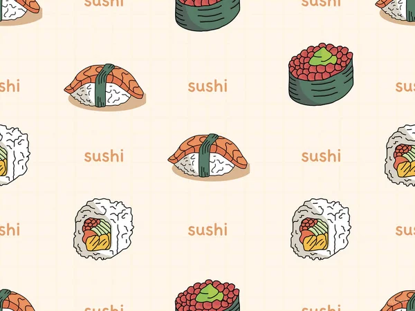 Sushi Cartoon Character Seamless Pattern Orange Background — Stock Vector