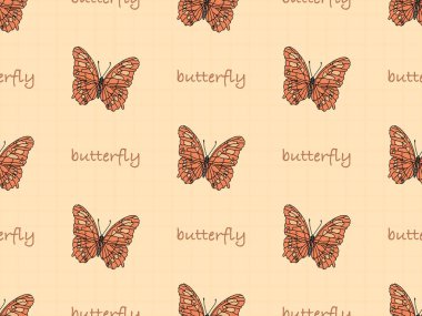 Kelebek çizgi film karakteri turuncu arka planda kusursuz desen