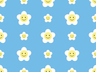 mavi arkaplanda desensiz çiçek çizgi film karakteri