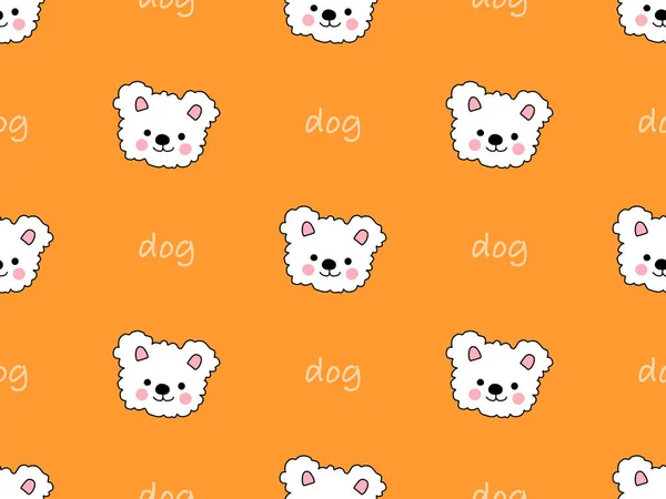 Dog cartoon character seamless pattern on orange background