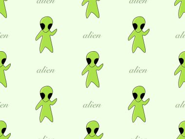 Yeşil arka planda kusursuz uzaylı çizgi film karakteri.