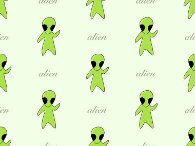 Yeşil arka planda kusursuz uzaylı çizgi film karakteri.