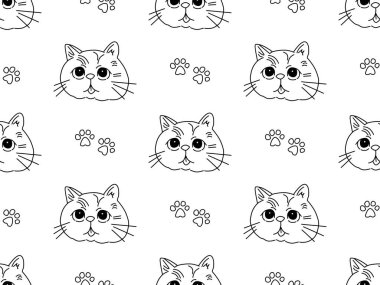 Beyaz arkaplanda kedi çizgi film karakteri kusursuz desen